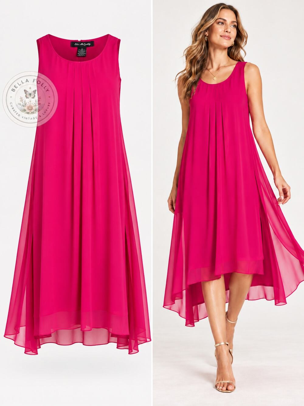 Elie McCarthy Hot Pink Trapeze Dress Small S Chiffon Sheer Netflix Wardrobe EUC